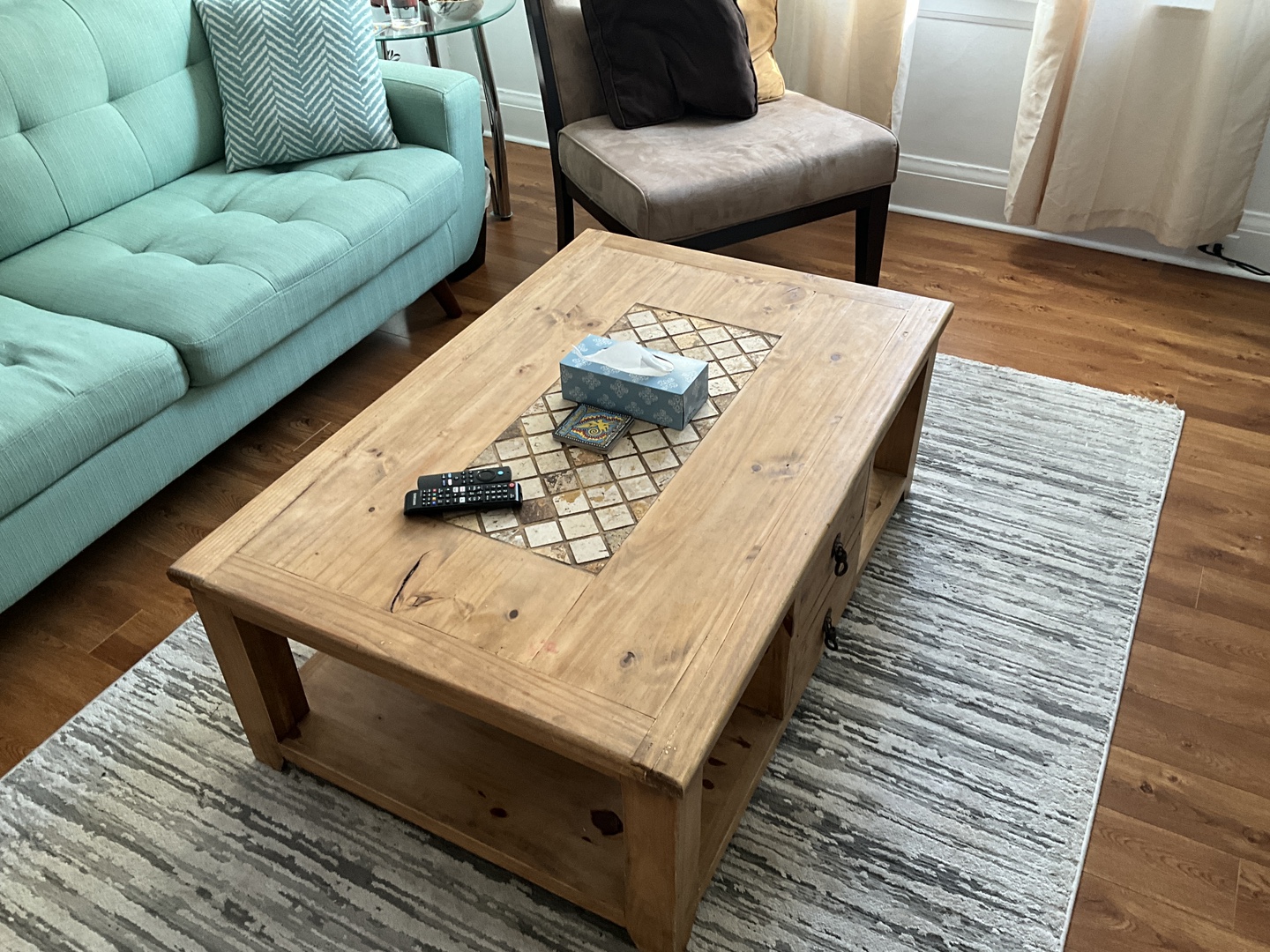 Wooden Coffee Table with Tile Inlay