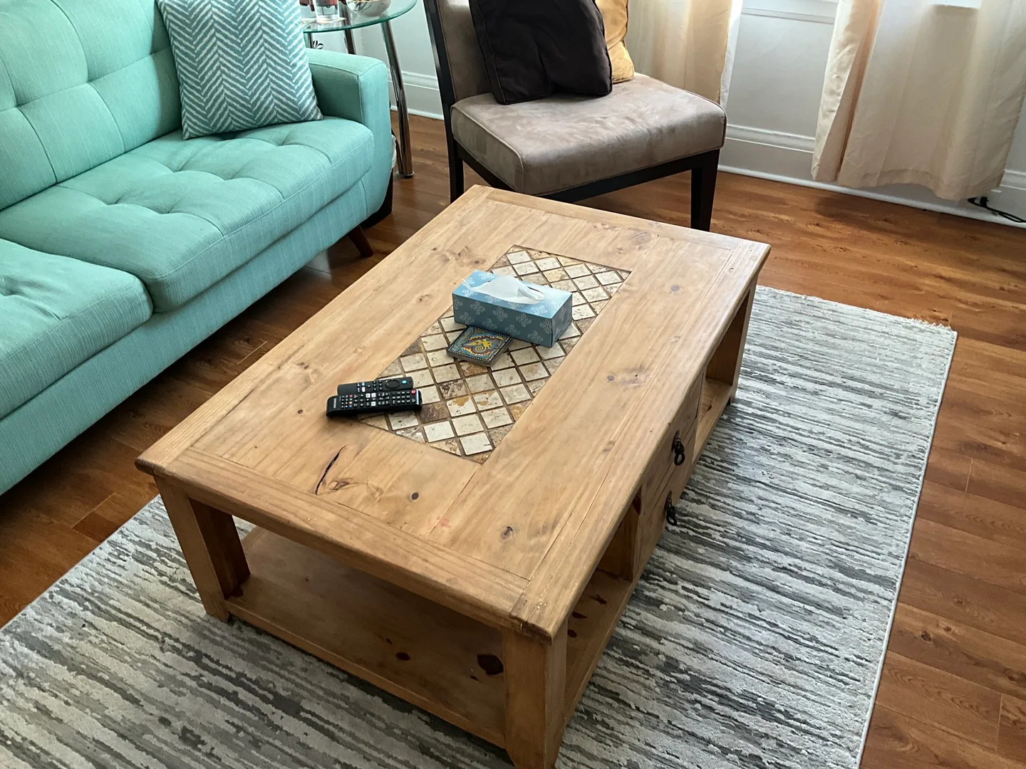 Wooden Coffee Table with Tile Inlay thumbnail