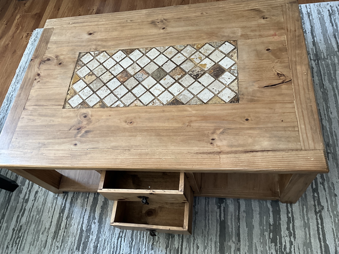 Wooden Coffee Table with Tile Inlay - photo 4