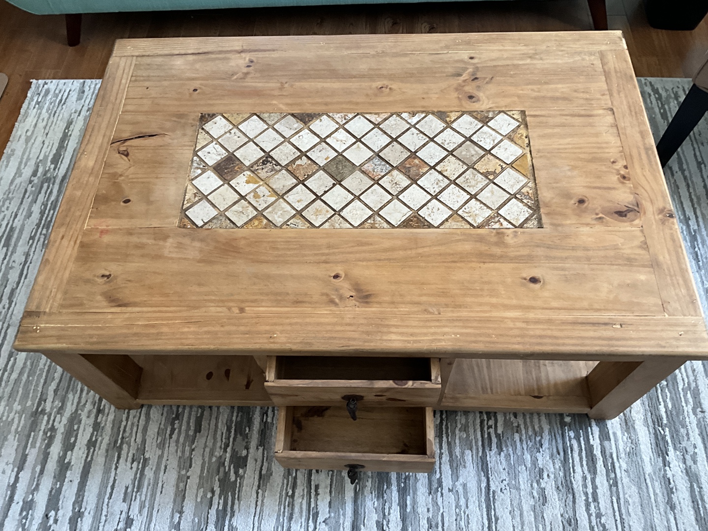 Wooden Coffee Table with Tile Inlay - photo 2