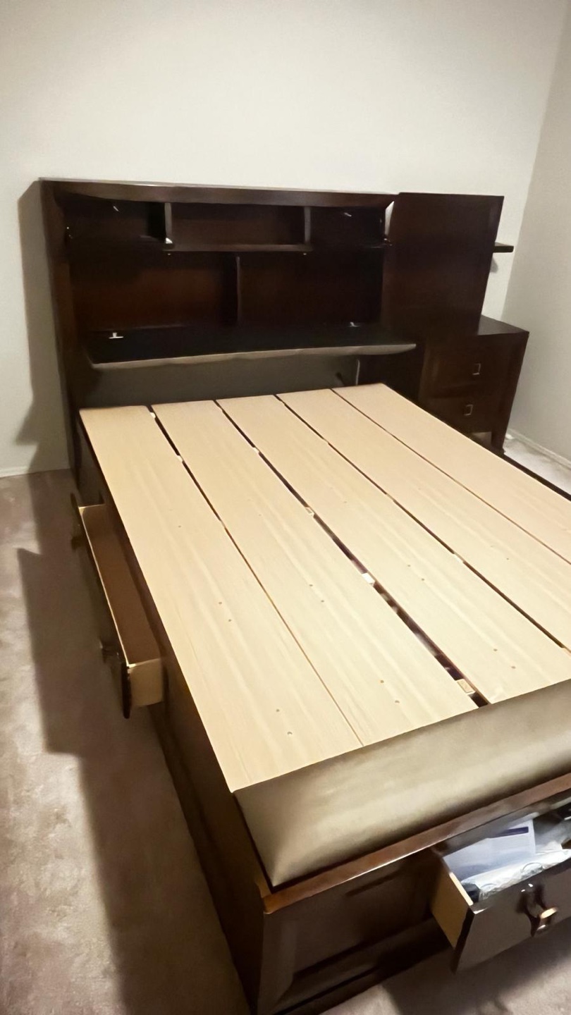 Dark Brown Wooden Bed Frame with Headboard