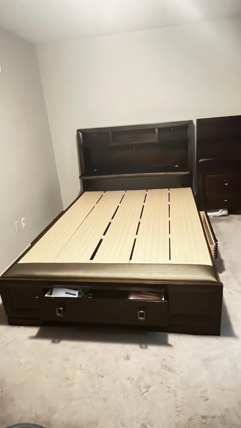 Dark Brown Wooden Bed Frame with Headboard - photo 2
