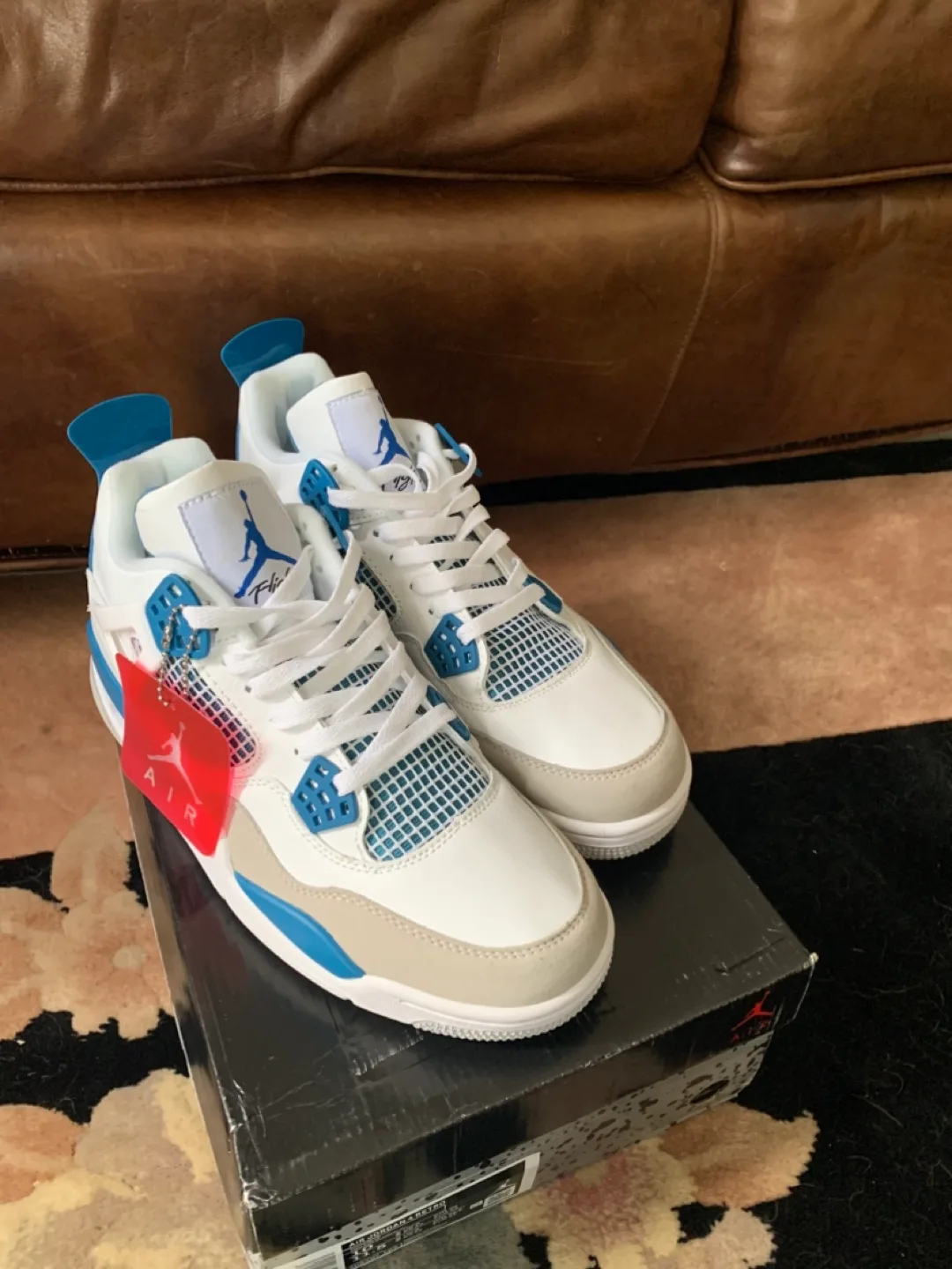 Jordan 4 Retro White/Blue Shoes, Size 10