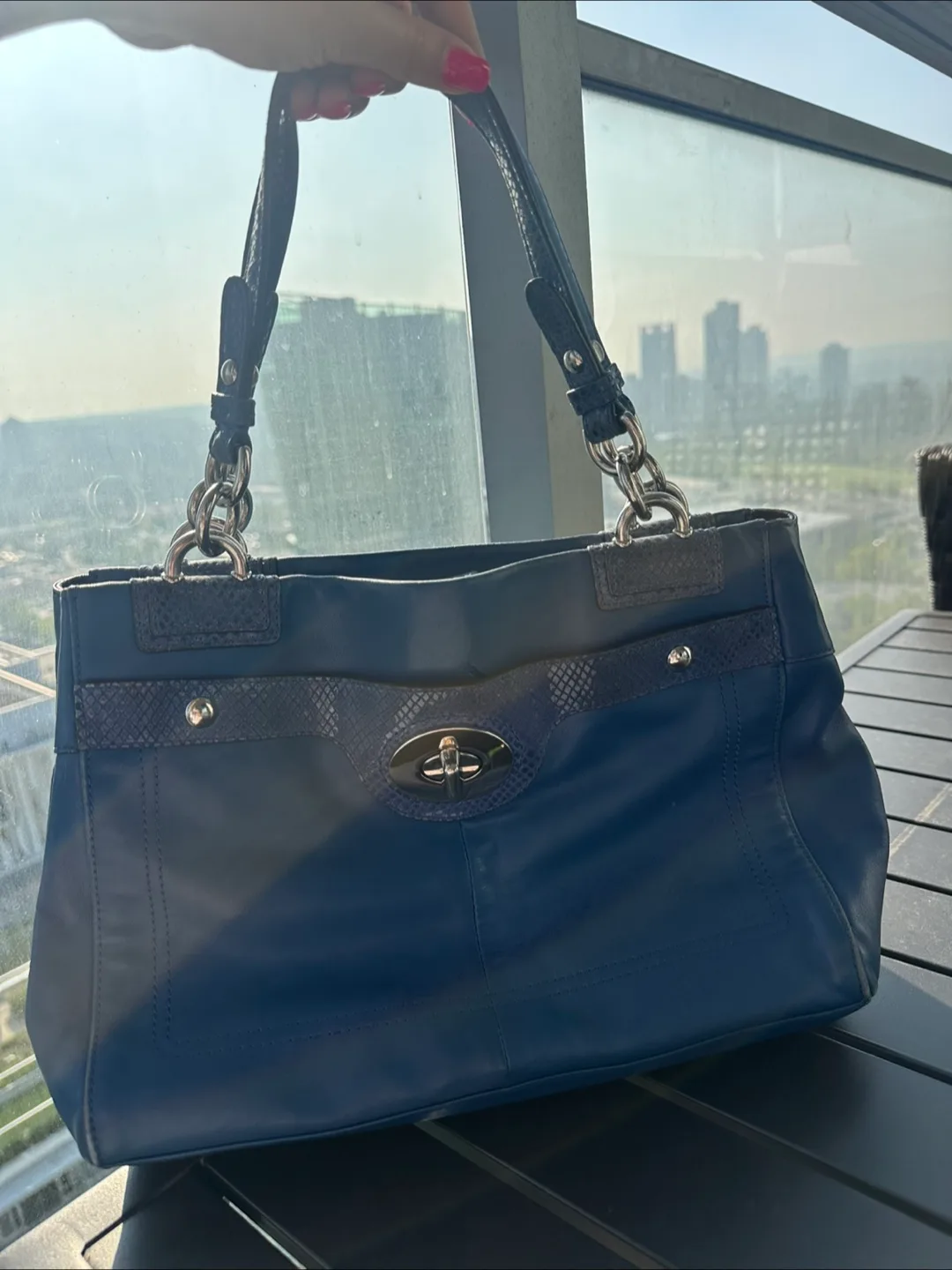 Coach Blue Leather Satchel Bag image indicator(2)
