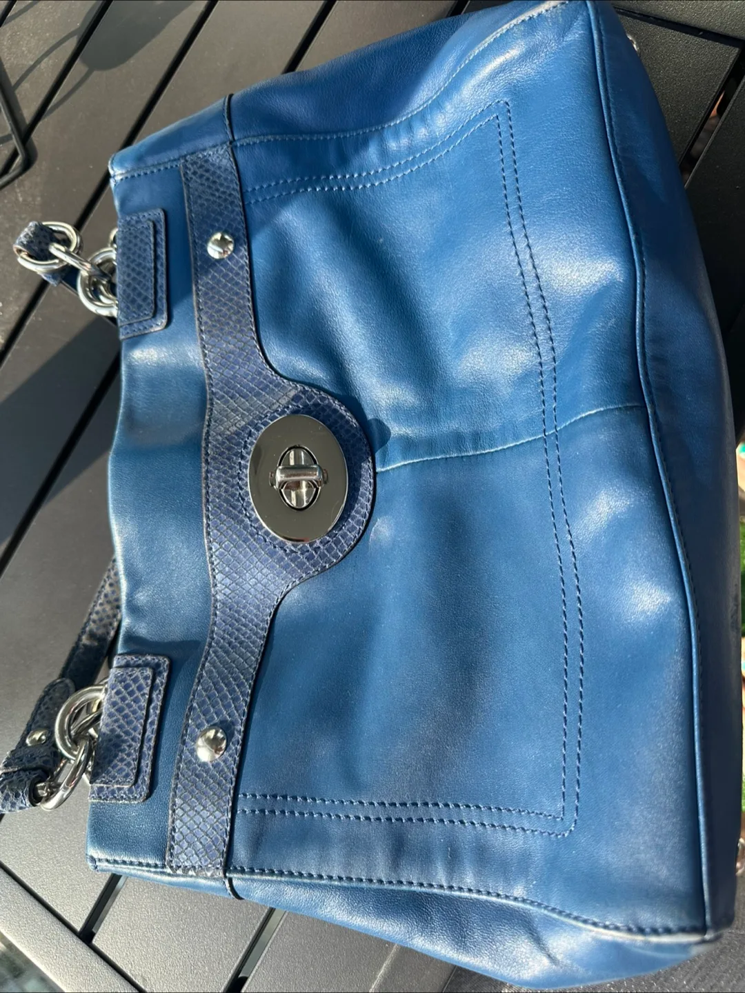 Coach Blue Leather Satchel Bag image indicator(3)