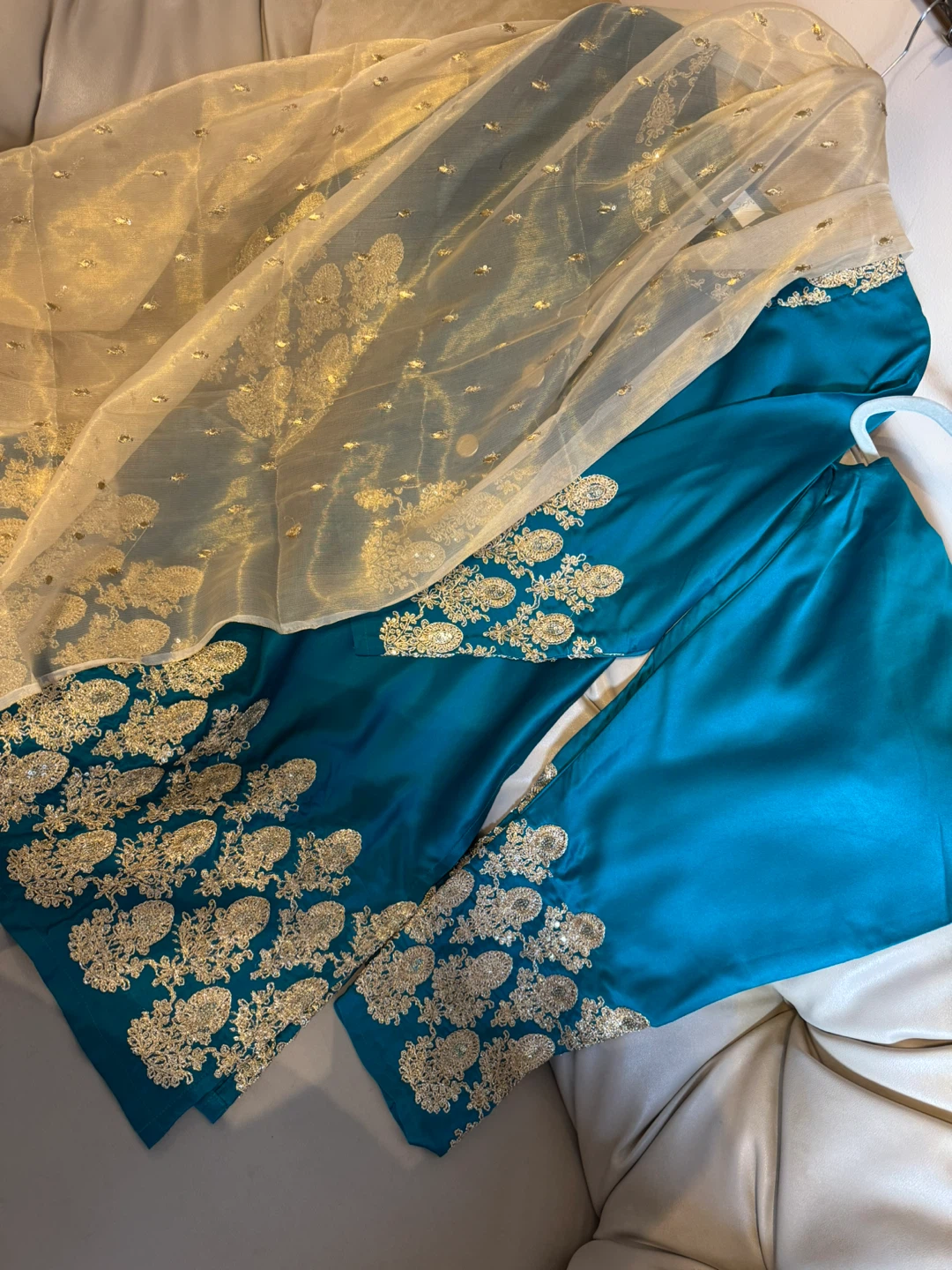 New Teal & Gold Embroidered Salwar Kameez Suit