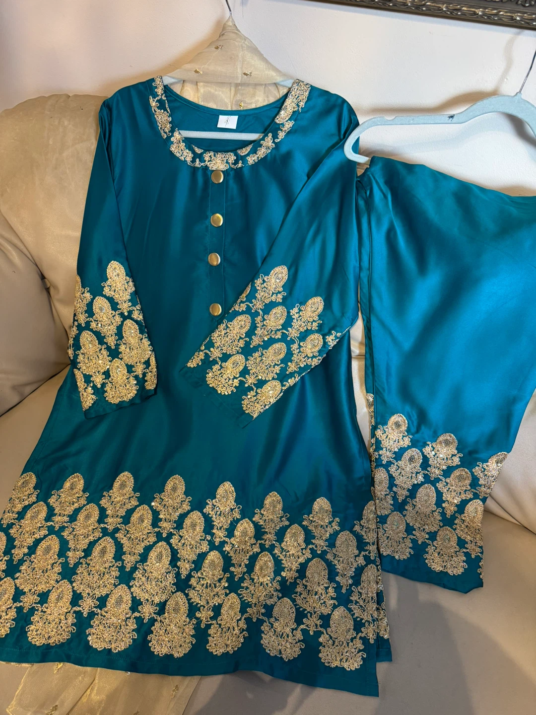 New Teal & Gold Embroidered Salwar Kameez Suit - photo 2