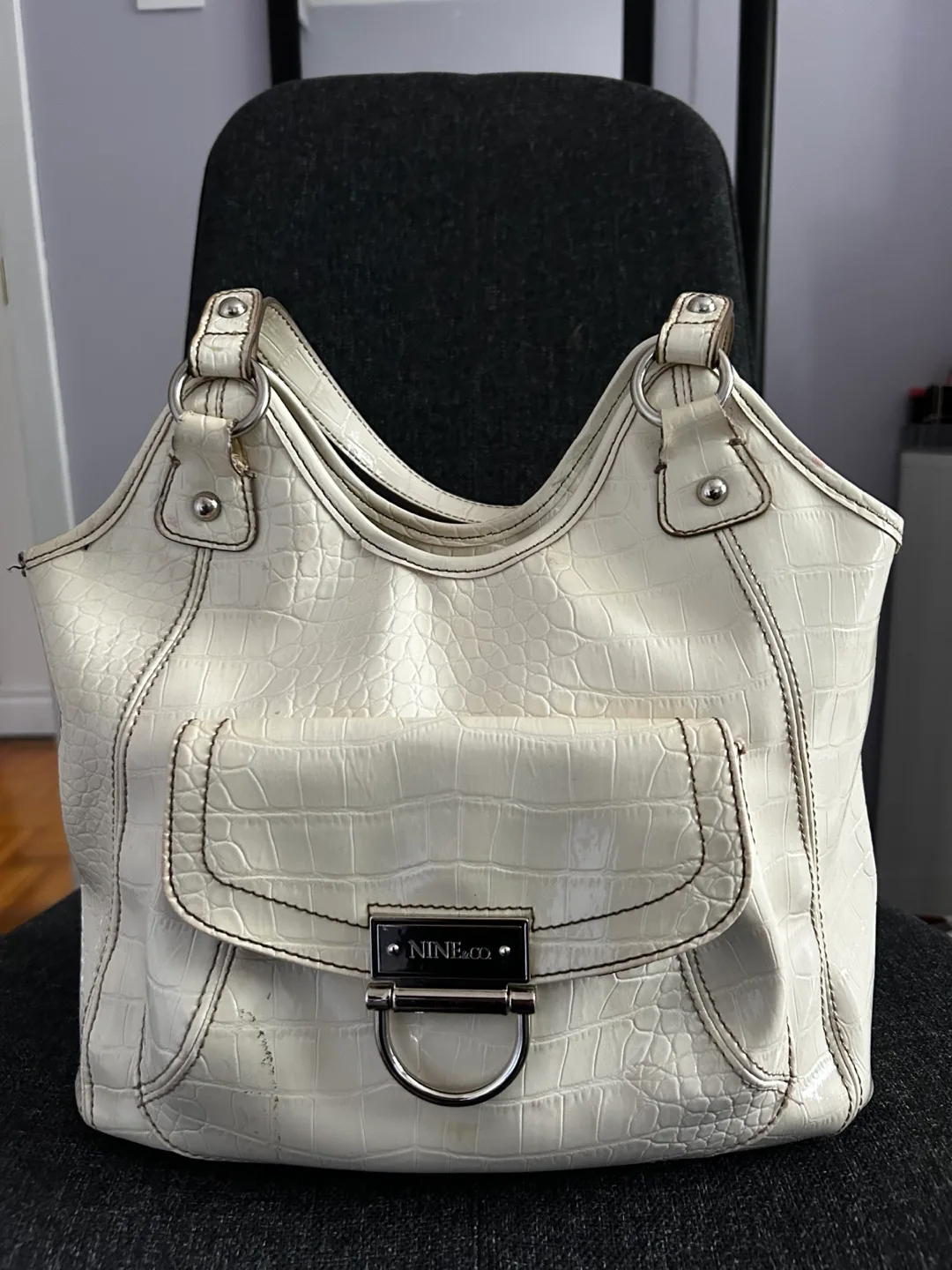 Nine & Co. White Croc Embossed Tote Bag thumbnail