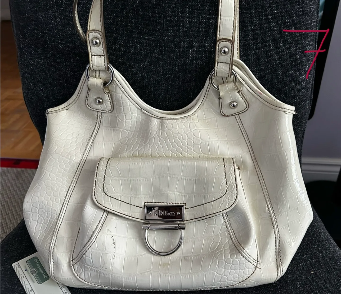 Nine & Co. White Croc Embossed Tote Bag image indicator(6)