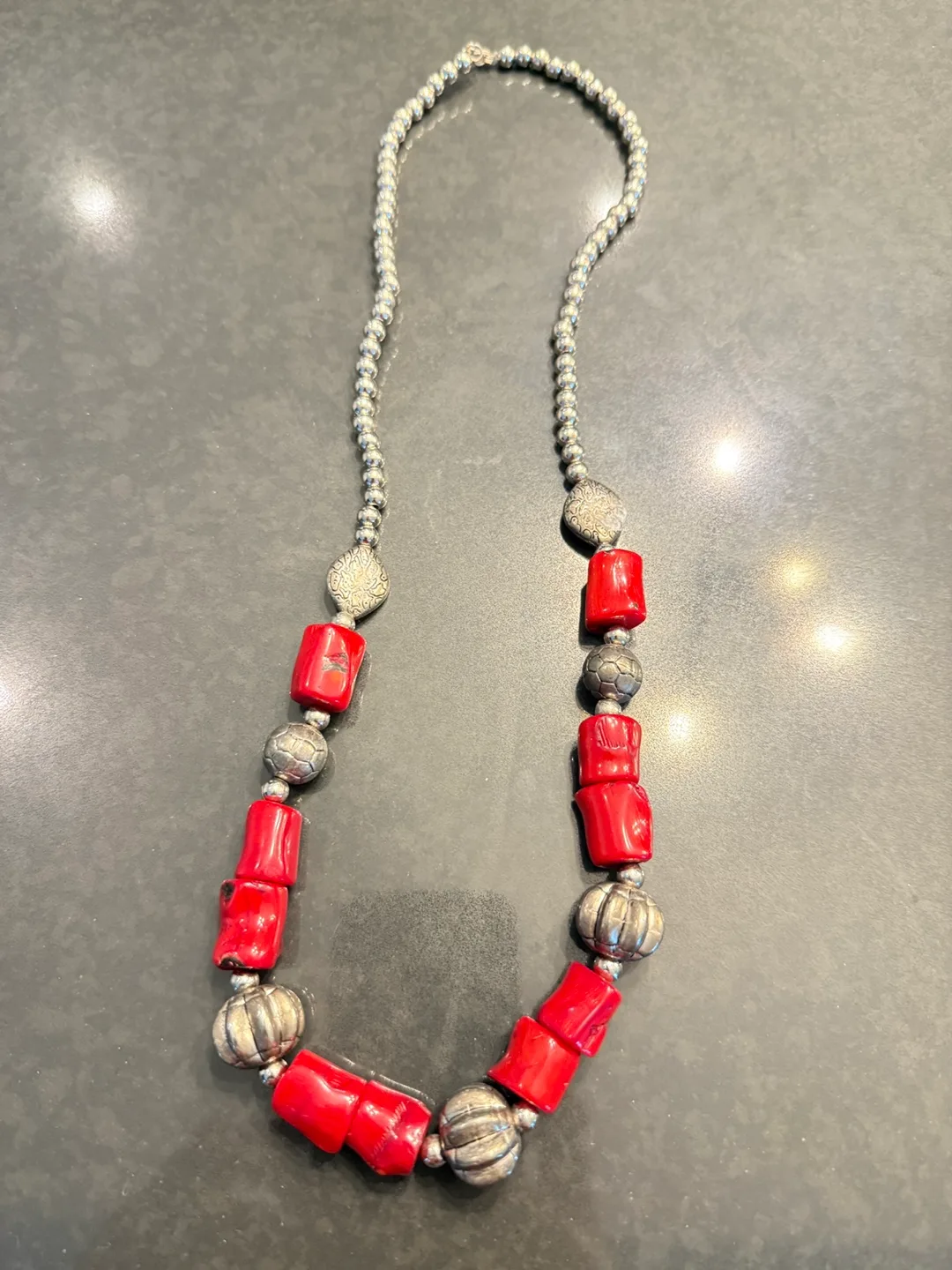 Red Coral & Silver Necklace thumbnail