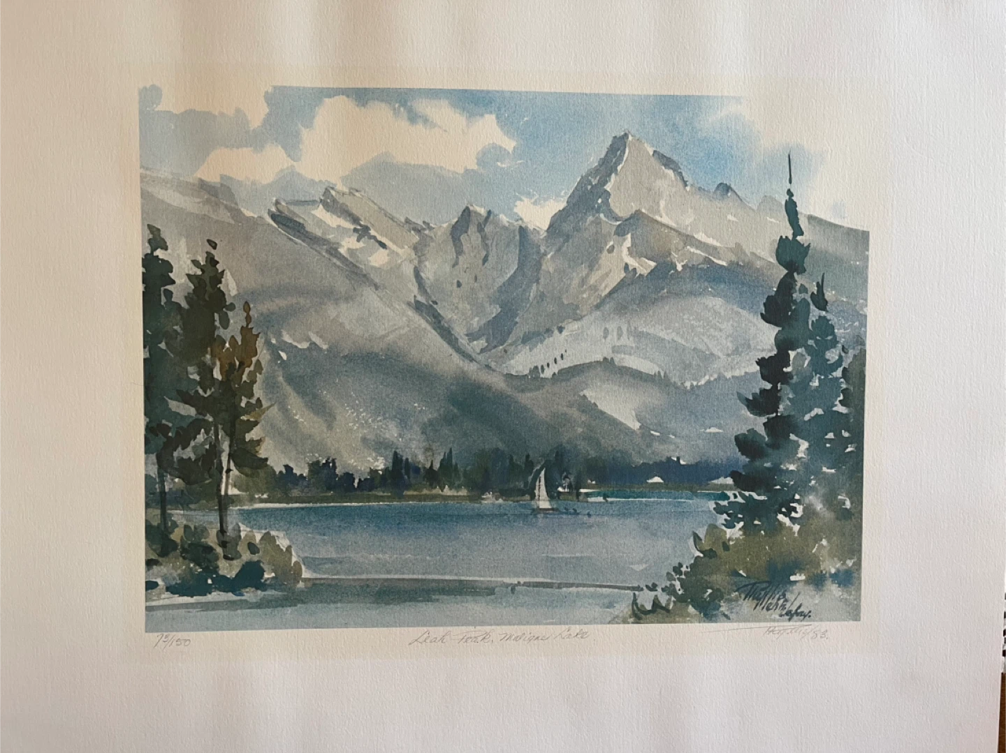 Fine art watercolour print “Leah Peak, Maligne Lake”