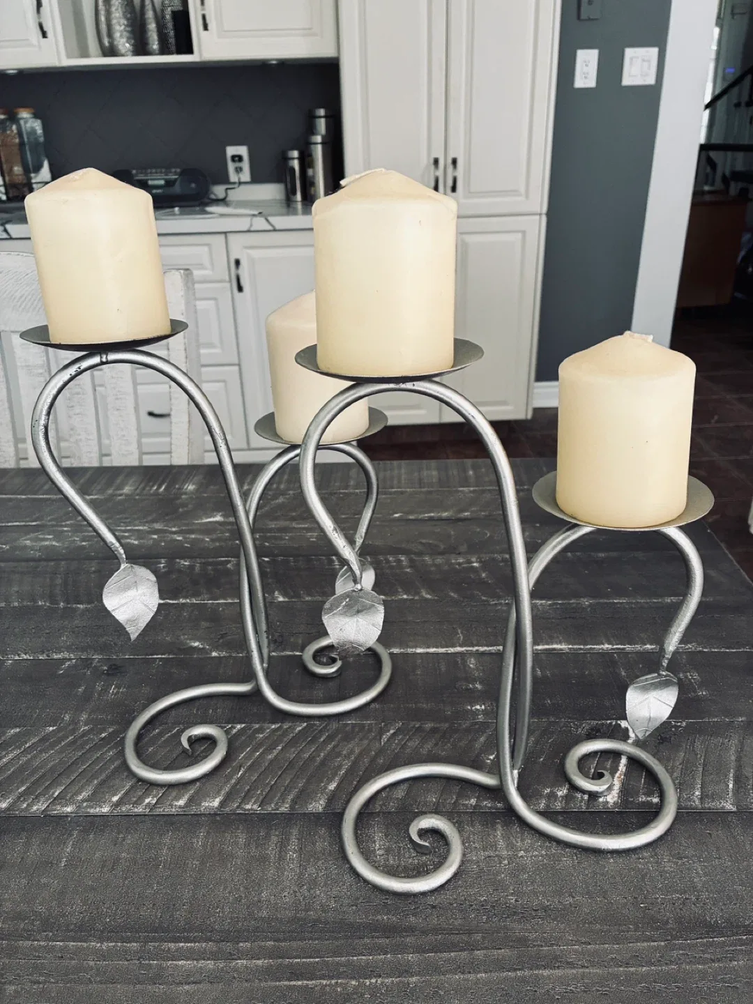 2 gorgeous silver pillar candle holders thumbnail