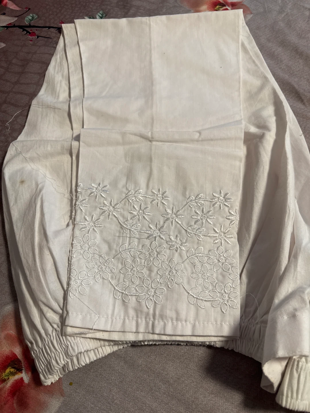 White Embroidered Cotton Pants