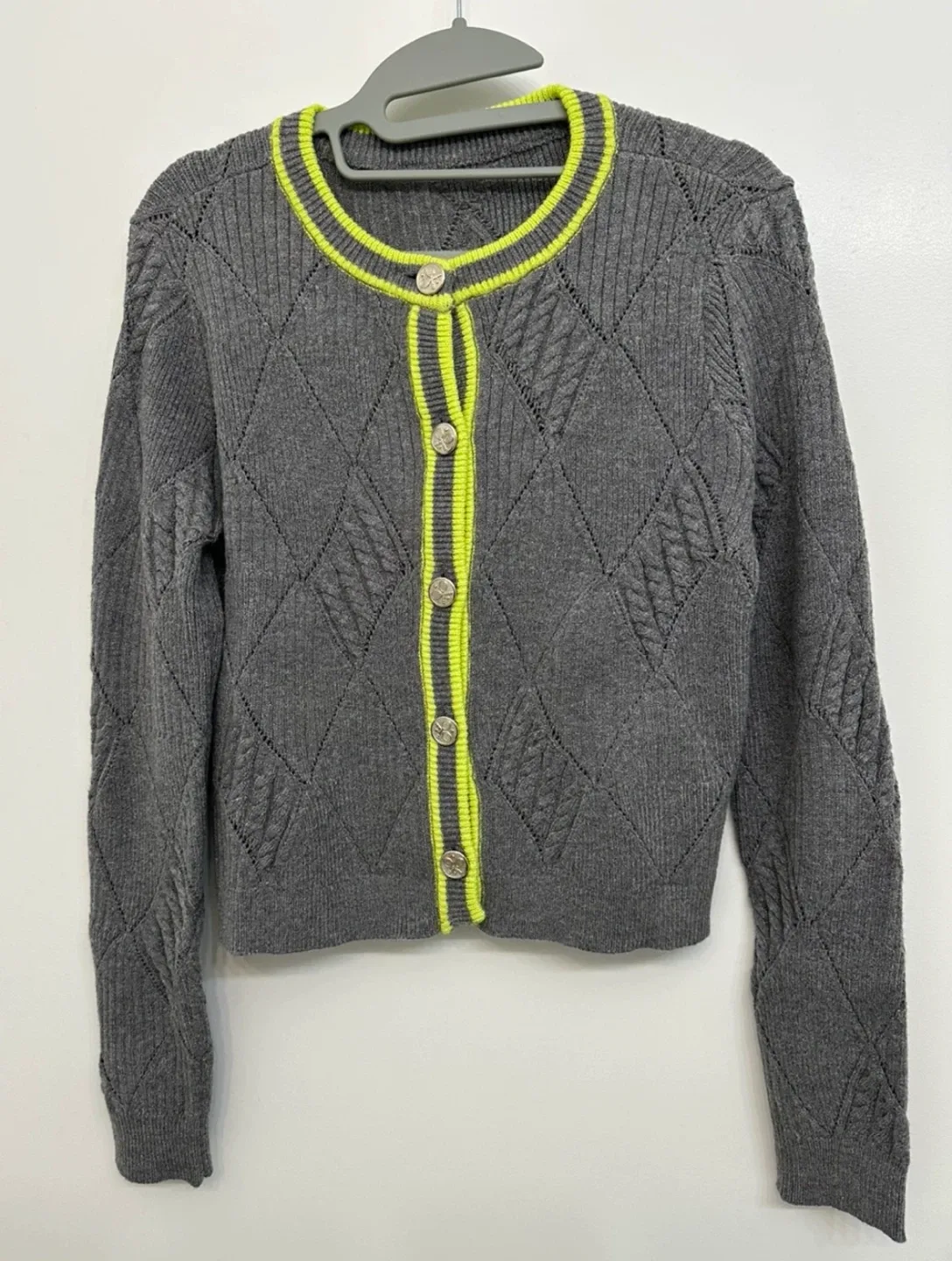 Grey Cardigan with Neon Yellow Trim thumbnail