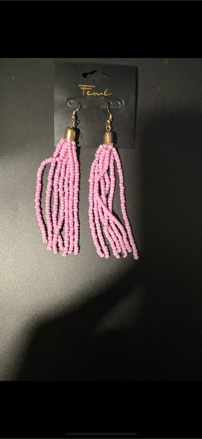 Feme Pink Beaded Tassel Earrings thumbnail