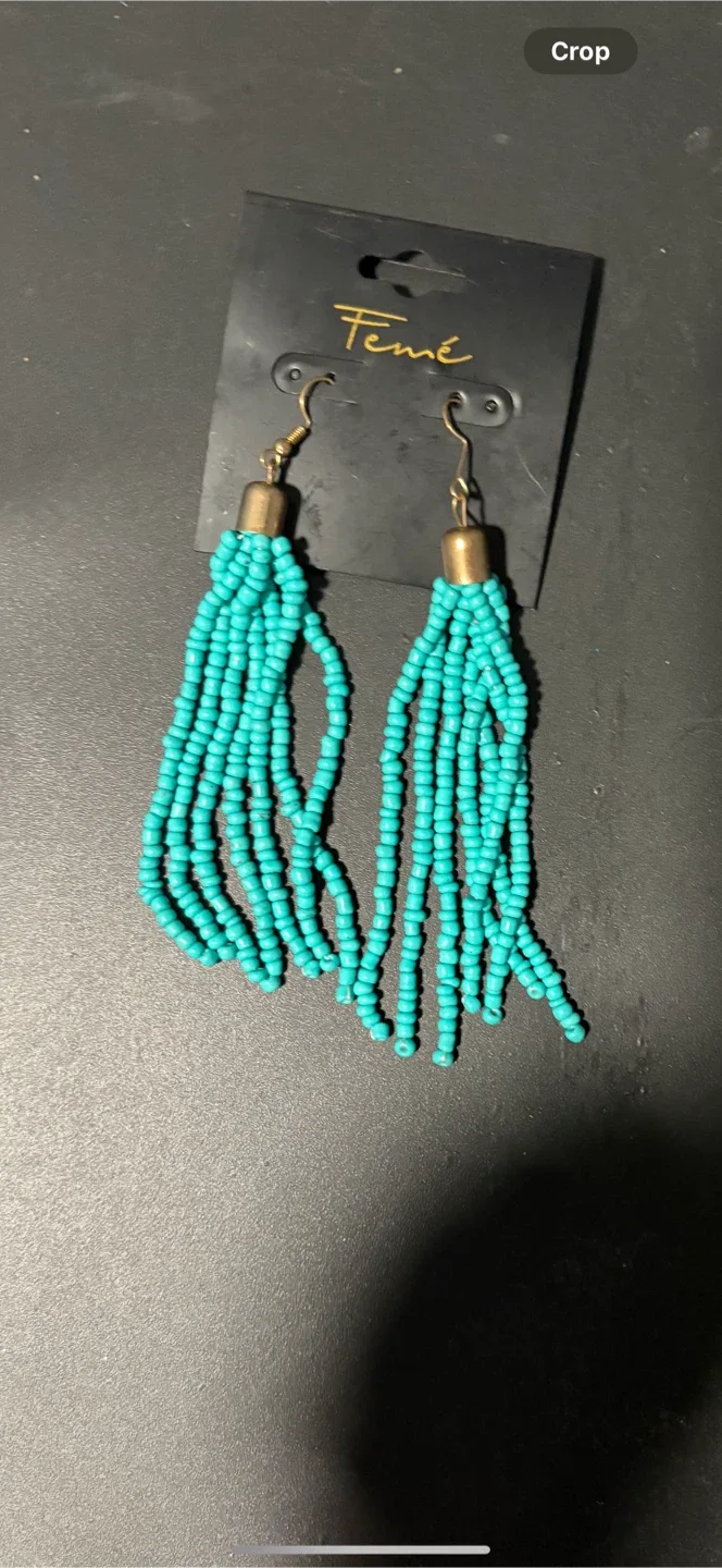 Femé Turquoise Beaded Tassel Earrings thumbnail