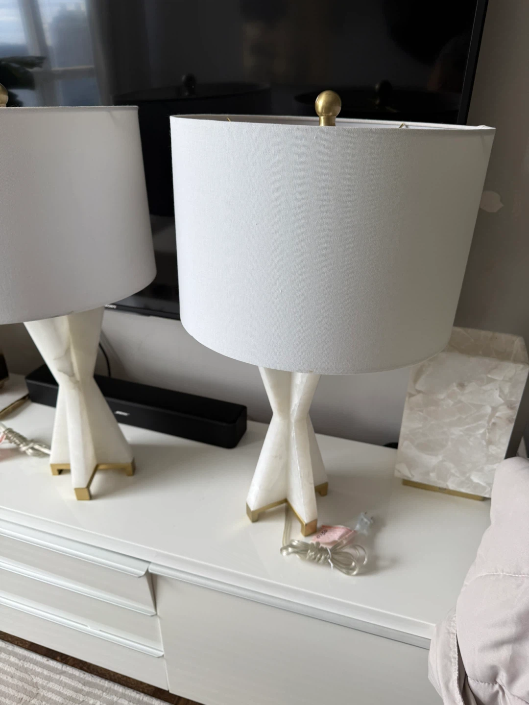Stylish White & Gold Marble Accent Lamp