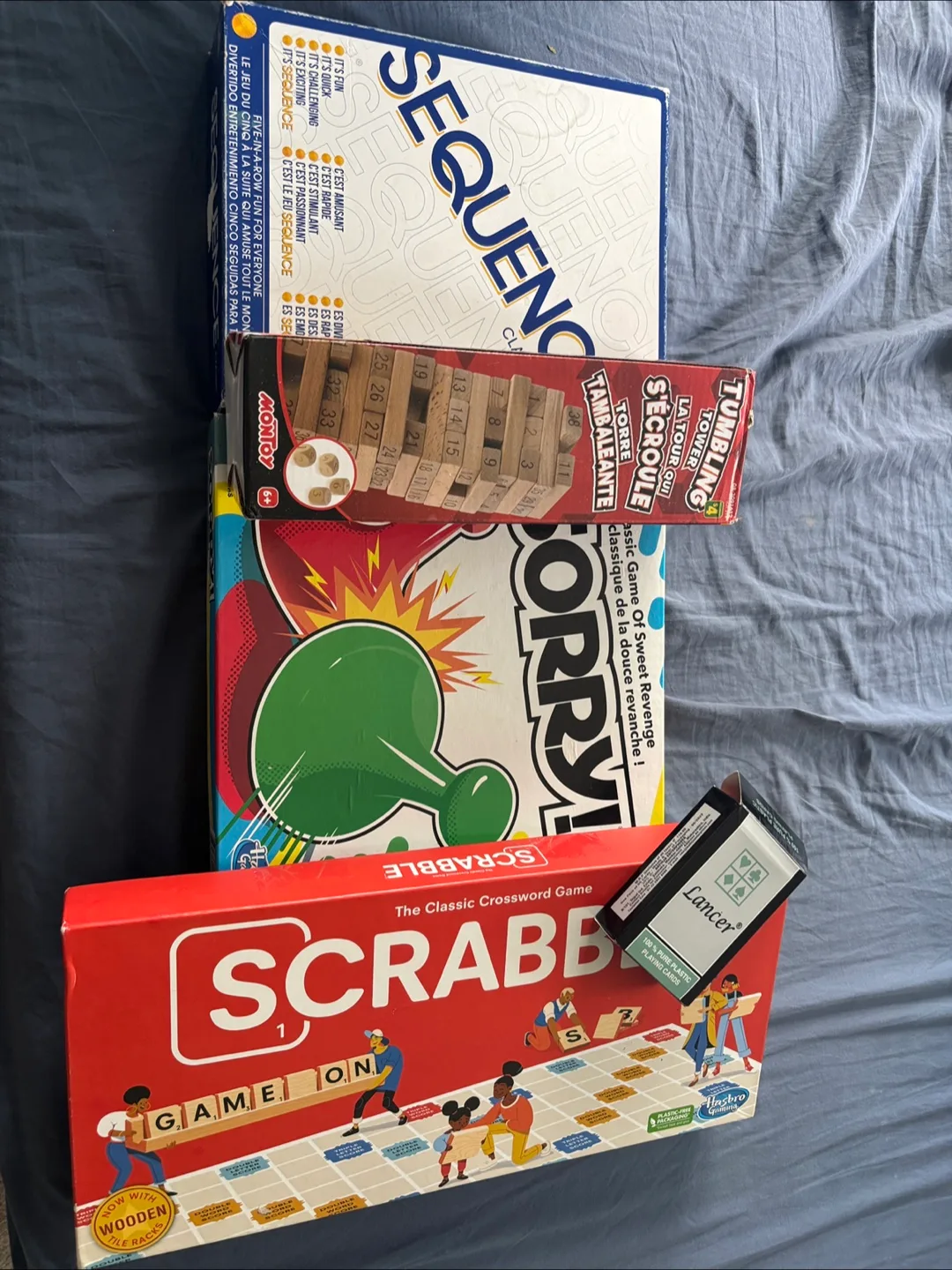 Board Games: Sequence, Tumbling Tower, Sorry!, Scrabble + thumbnail