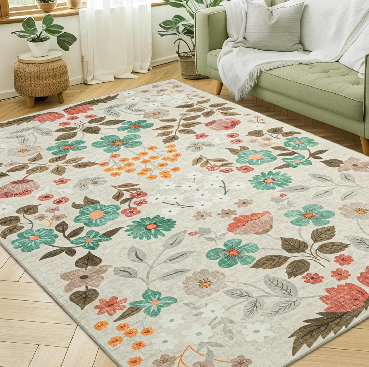 Floral Faux Wool Area Rug 6FTx 9FT thumbnail