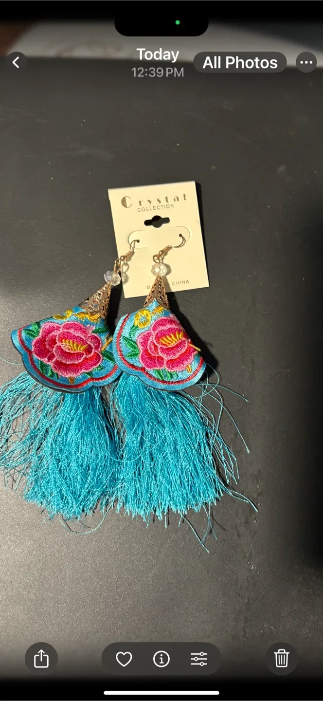 Crystal Collection Floral Tassel Earrings - New thumbnail