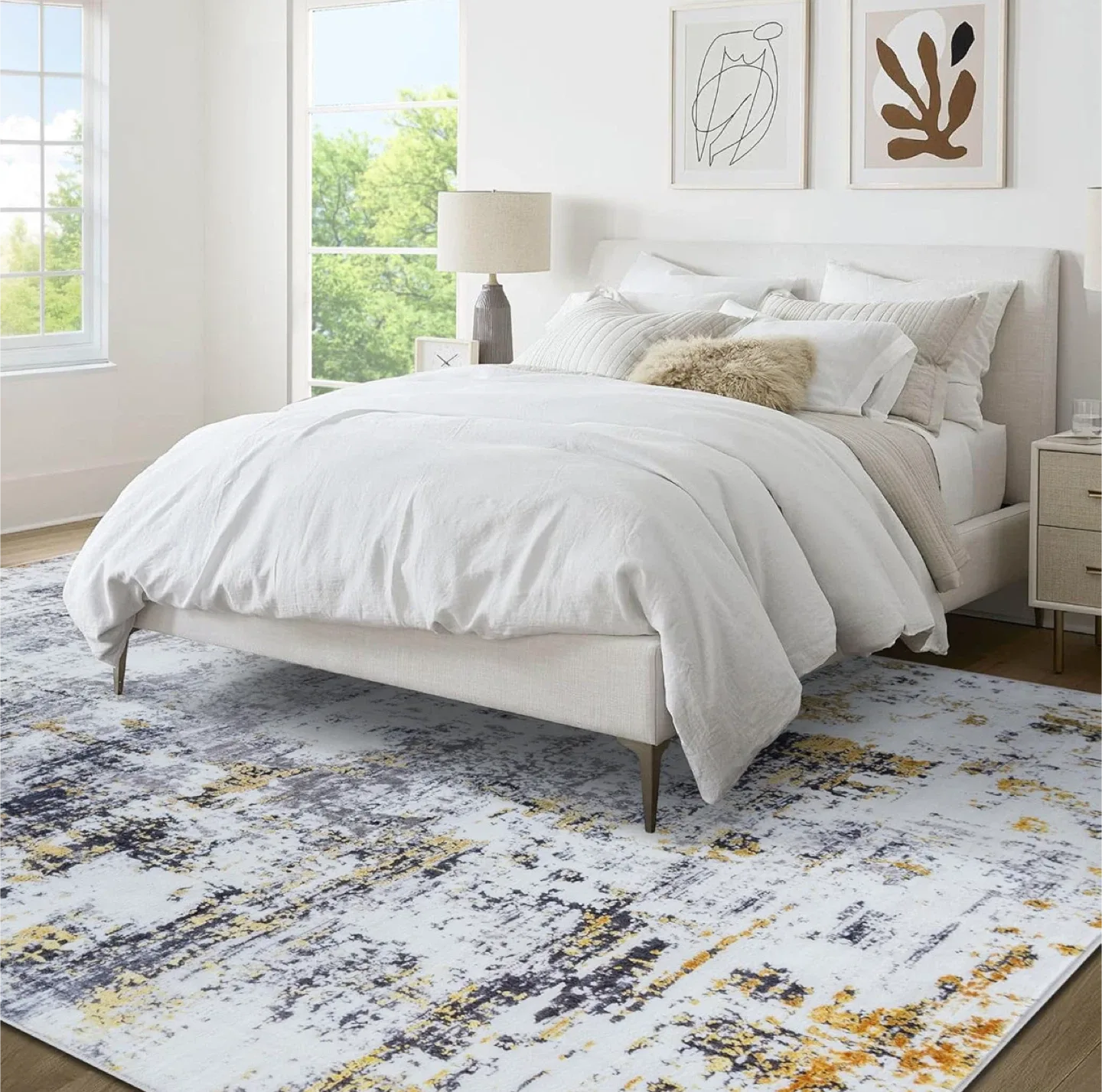 Abstract Area Rug - White/Grey/Gold thumbnail
