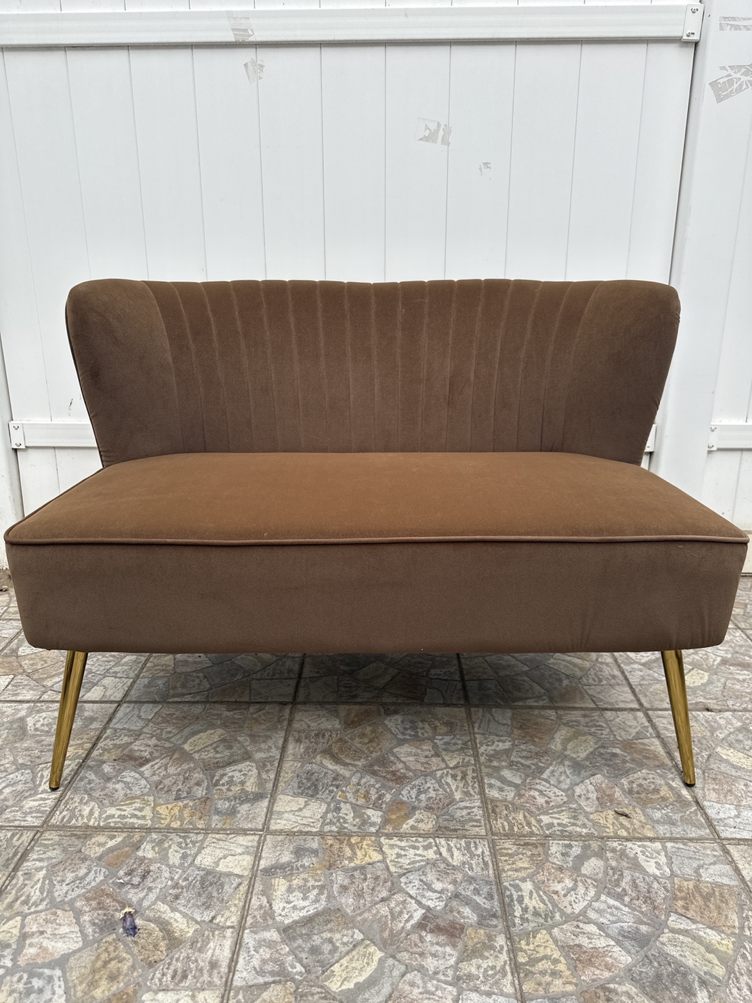 Brown Loveseat with Gold Legs