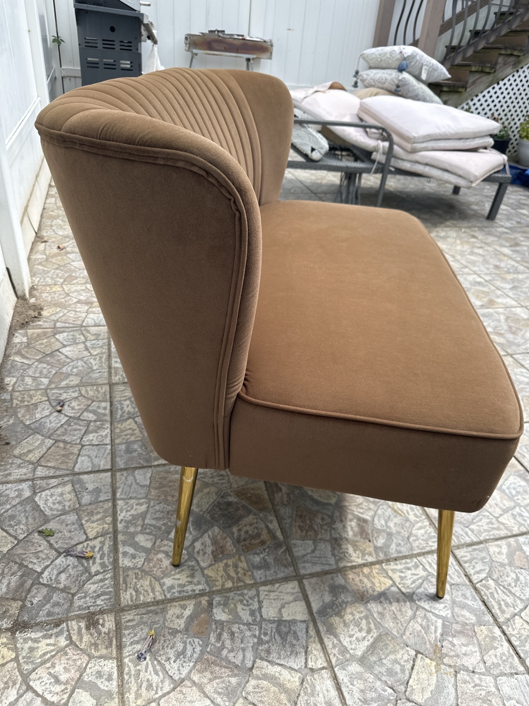 Brown Loveseat with Gold Legs - photo 4