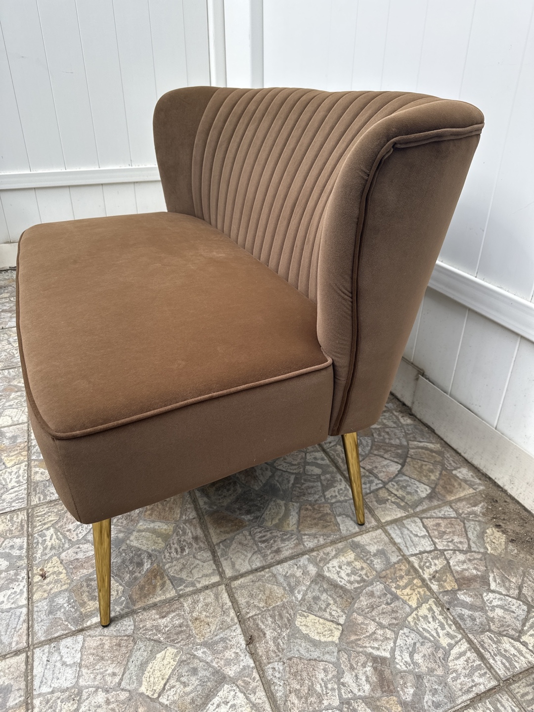 Brown Loveseat with Gold Legs - photo 2