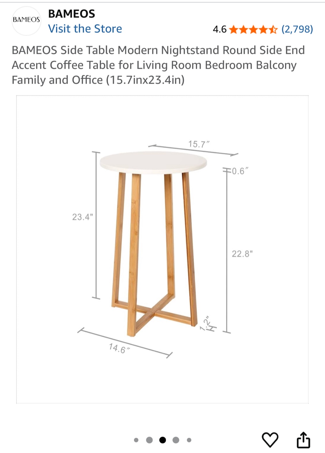 Bameos Side Table - Modern Round Accent Table - photo 2