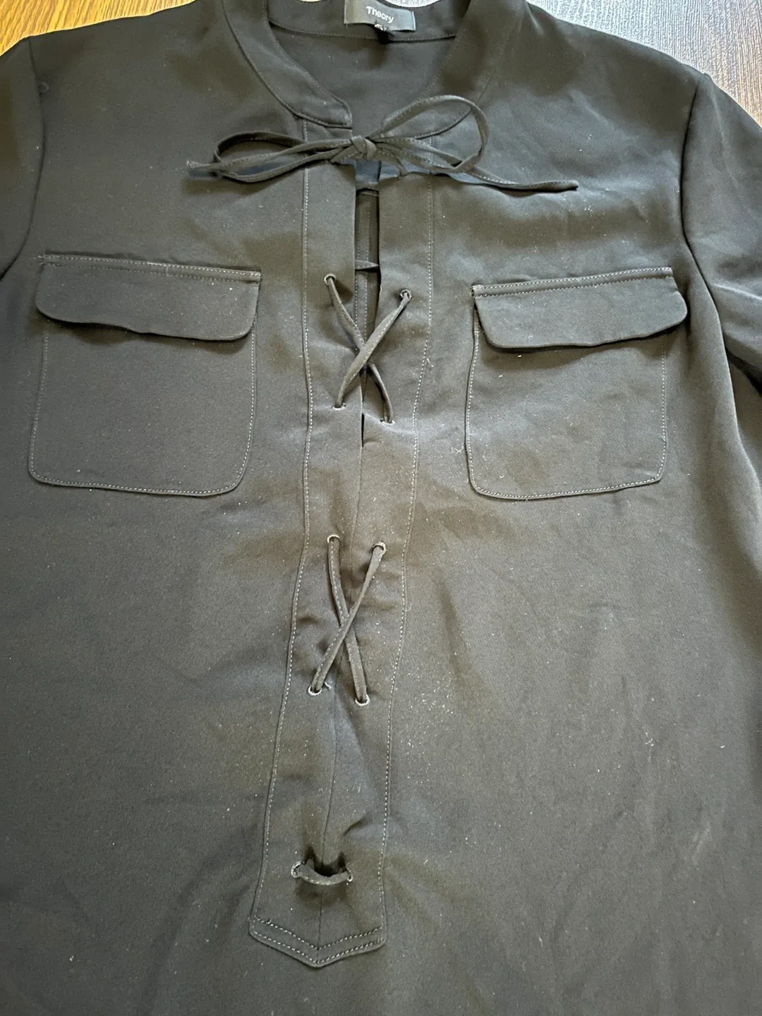 Theory women’s 12 mini shirt dress, long sleeve lace up, black image indicator(2)