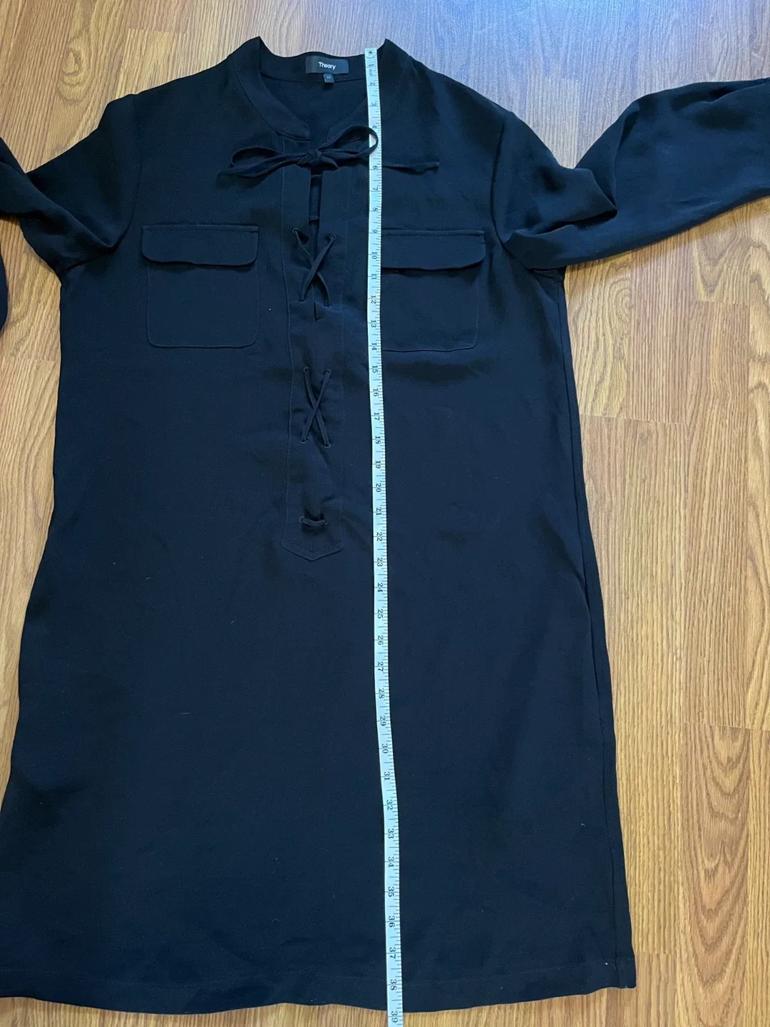 Theory women’s 12 mini shirt dress, long sleeve lace up, black image indicator(8)