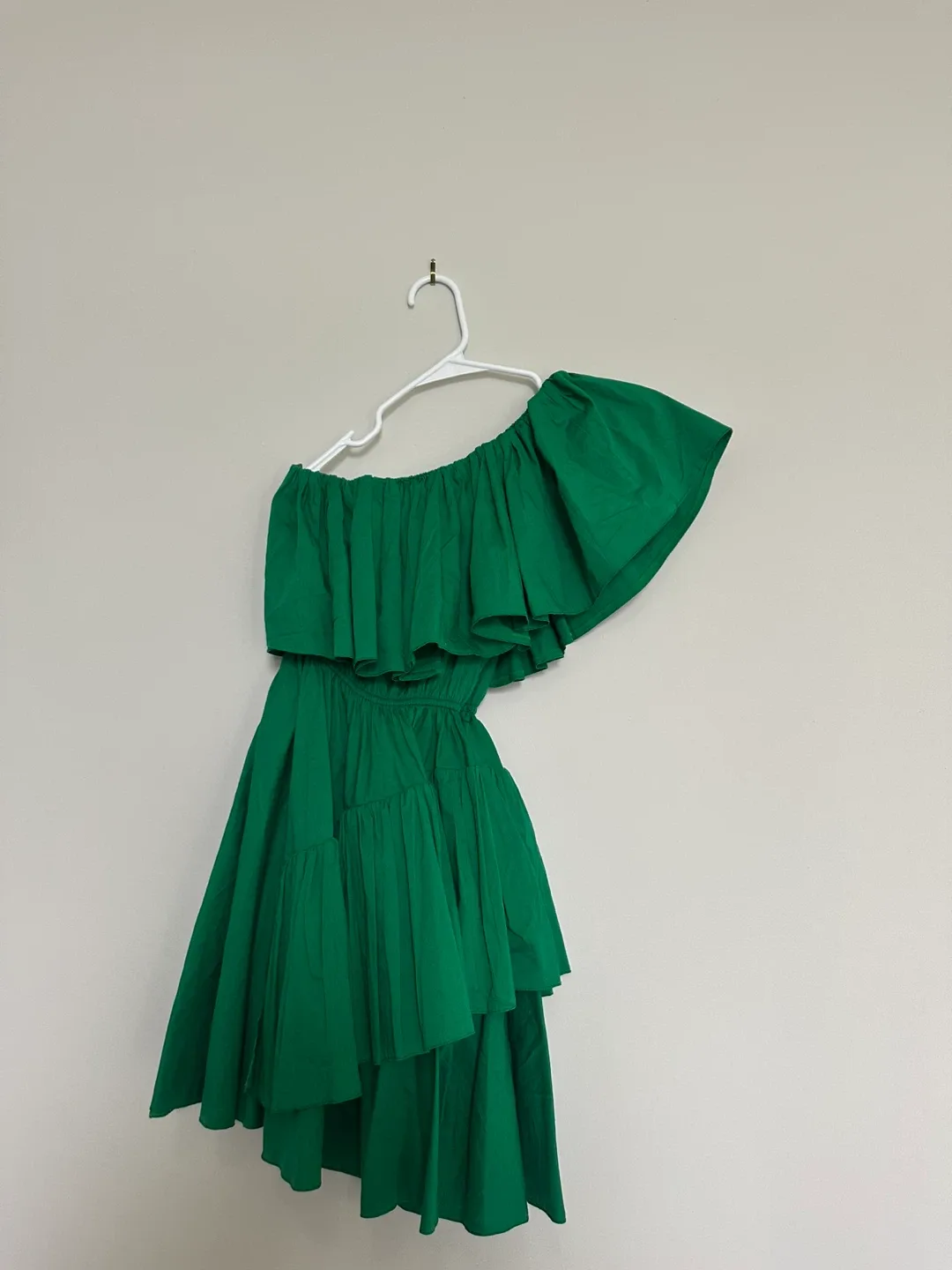 Green One-Shoulder Ruffle Mini Dress thumbnail