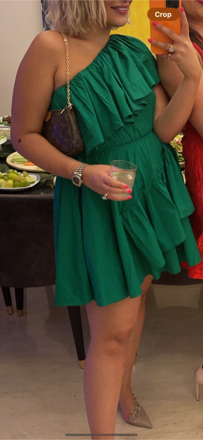 Green One-Shoulder Ruffle Mini Dress - photo 2