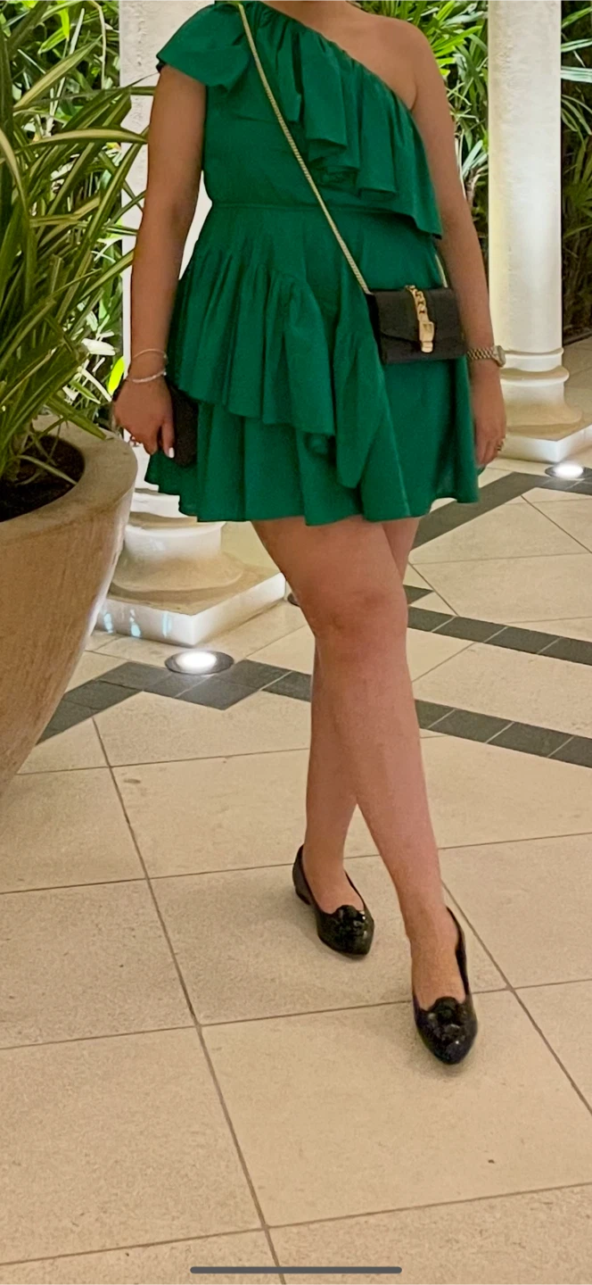 Green One-Shoulder Ruffle Mini Dress - photo 4