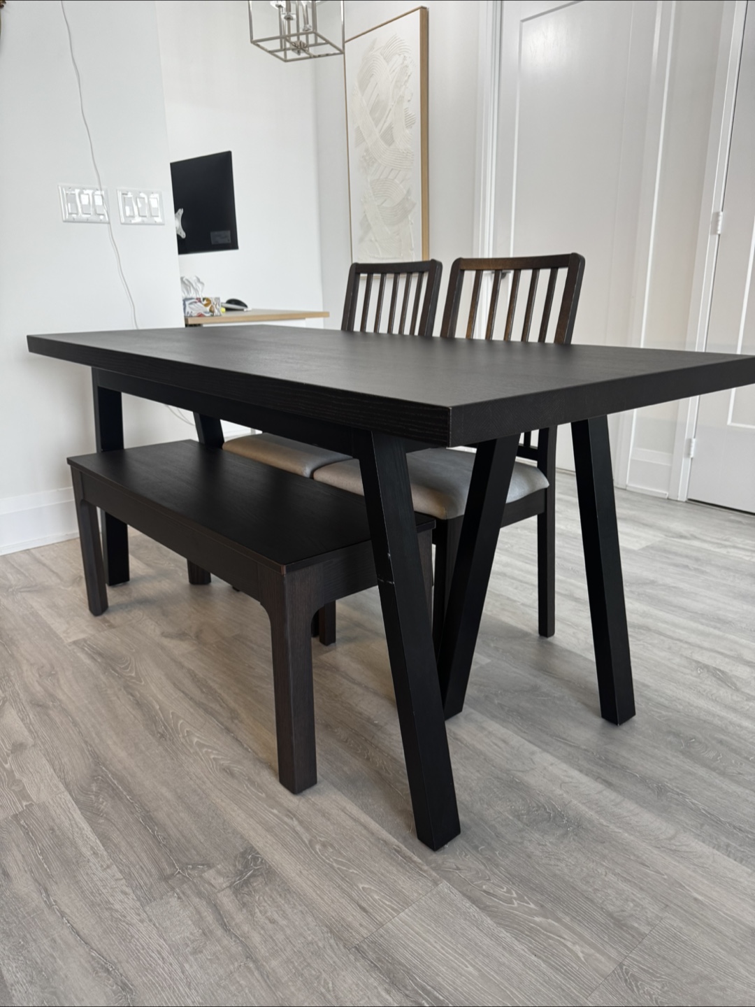 IKEA Dark Brown Dining Table with Bench & 2 Chairs
