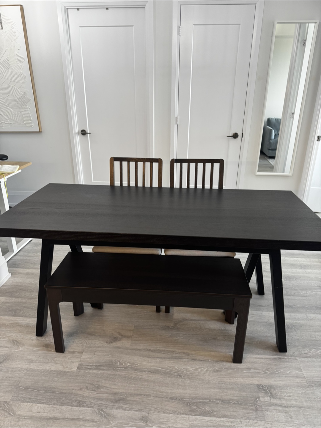 IKEA Dark Brown Dining Table with Bench & 2 Chairs - photo 2
