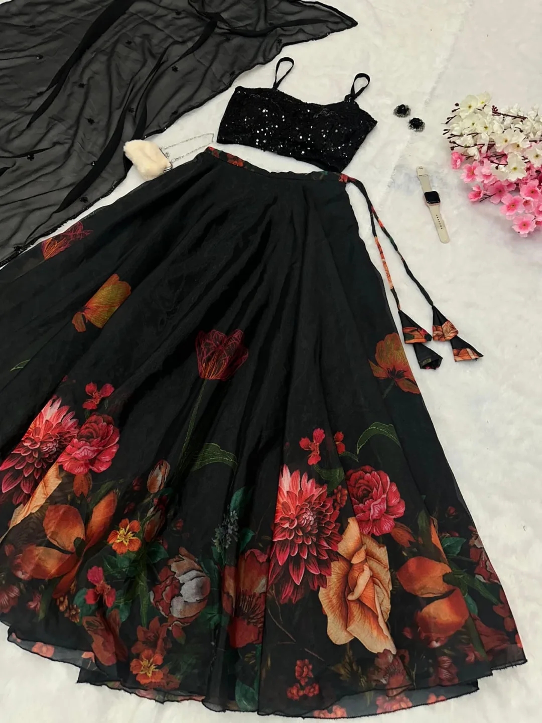 Floral Black Lehenga Set image indicator(2)