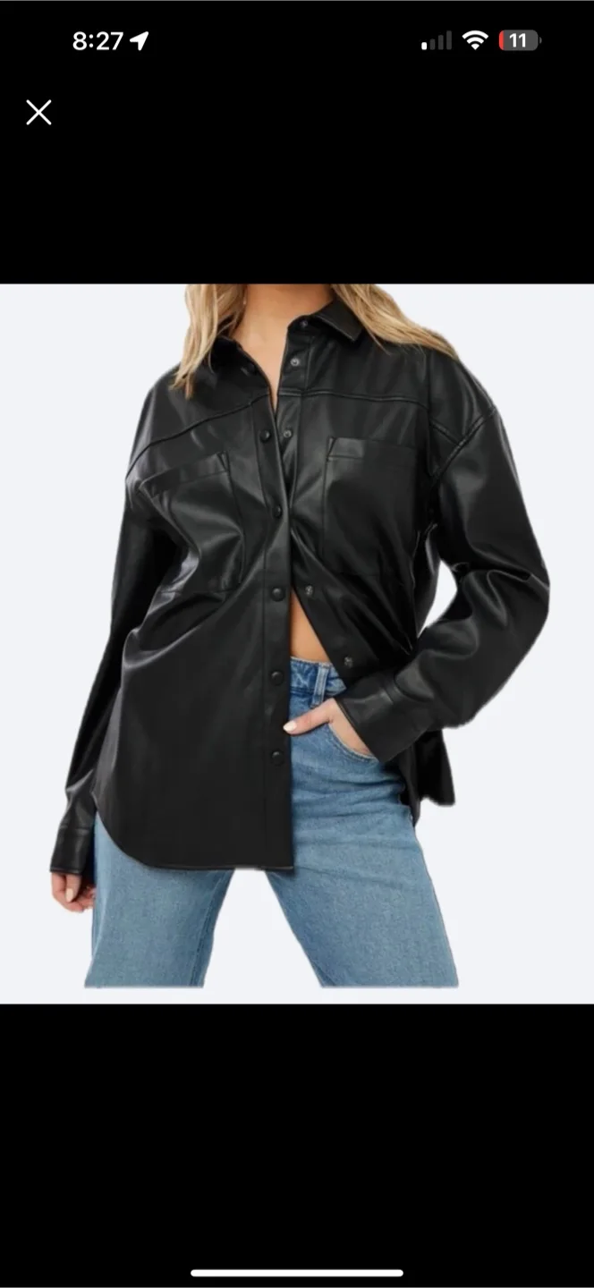 Black Faux Leather Button-Up Shirt thumbnail