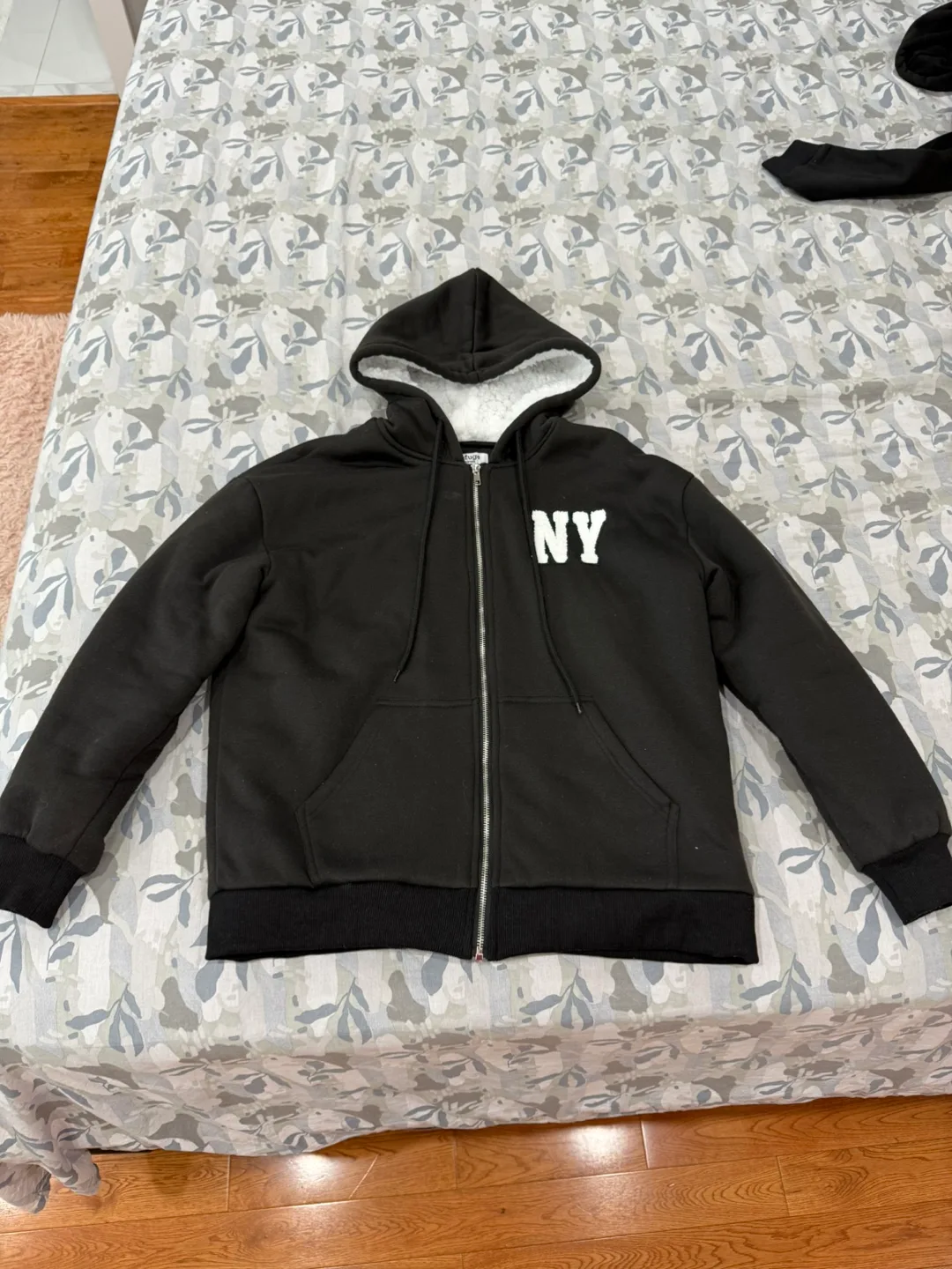 Black Brooklyn NY Sherpa Lined Hoodie thumbnail