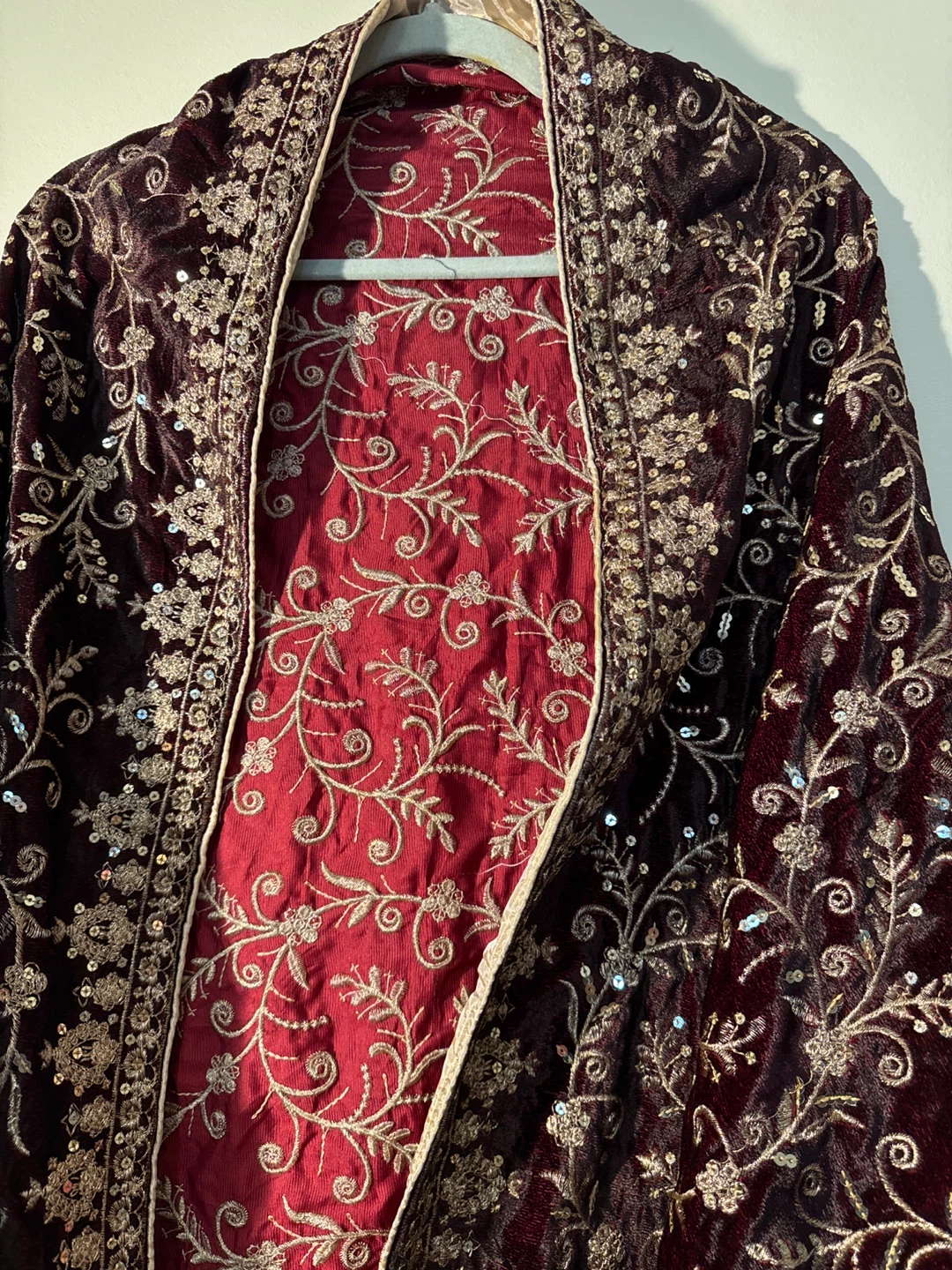 New Burgundy Velvet Shawl with Gold Embroidery - photo 2