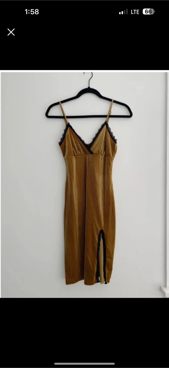 Brown Velvet Dress with Lace Trim thumbnail