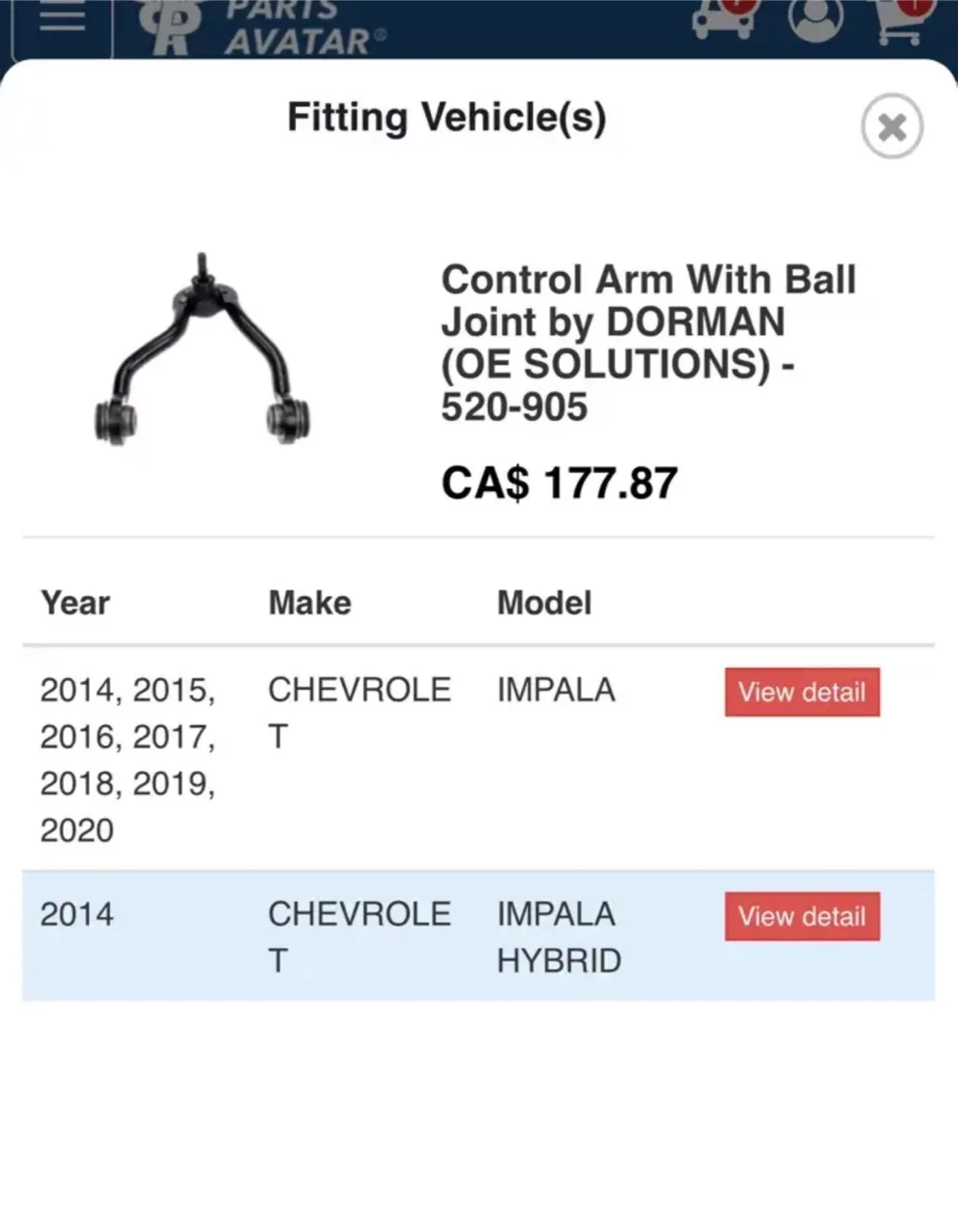 Dorman Control Arm Ball Joint Impala image indicator(10)