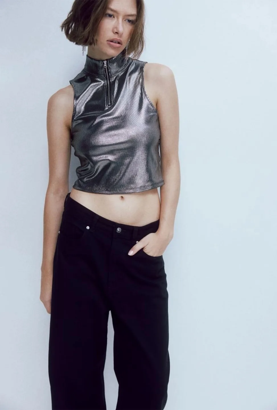 H&M Silver Metallic Crop Top thumbnail