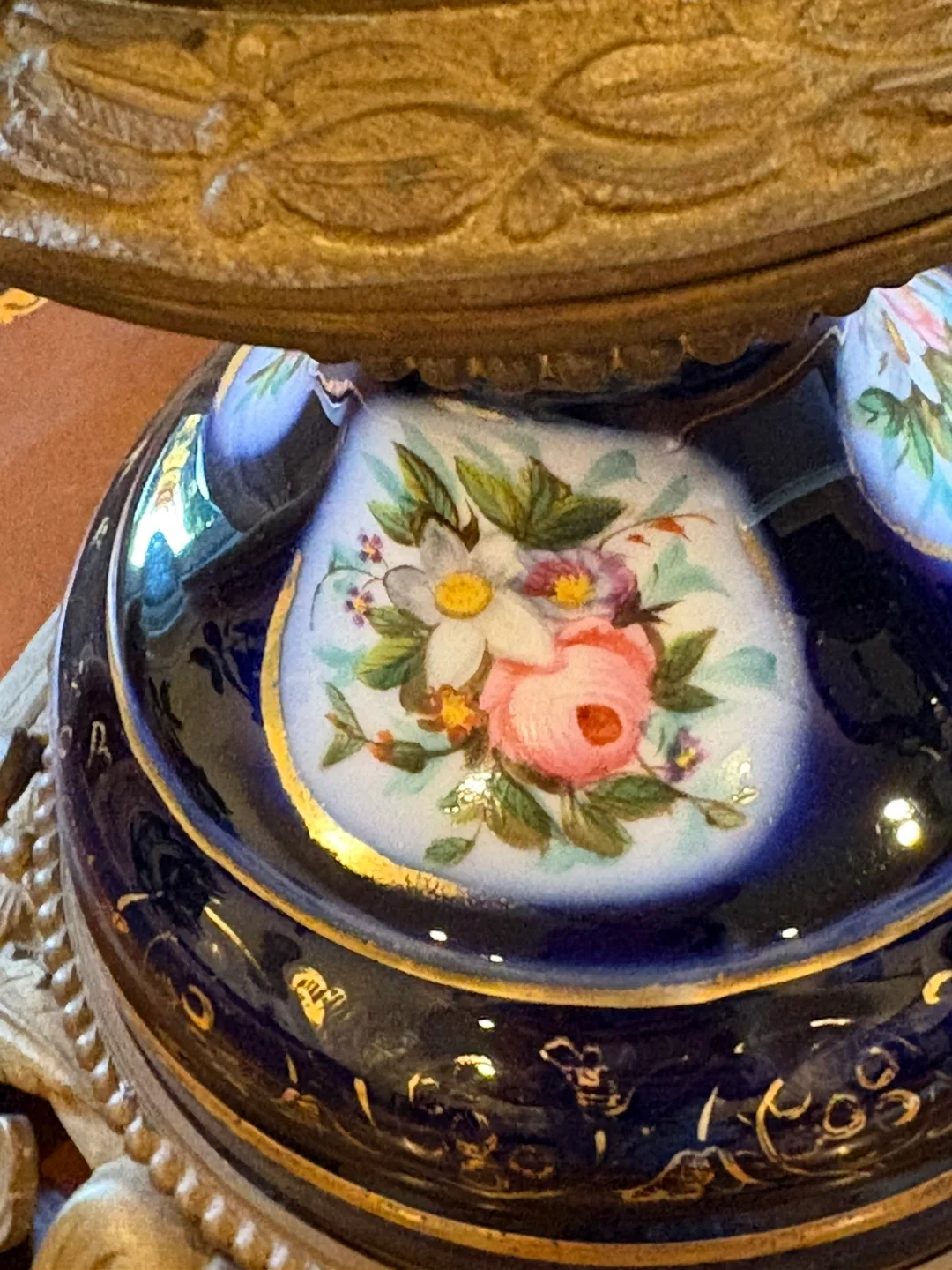 Antique Sèvres Style Cobalt Blue Table Lamp with a Shade image indicator(3)