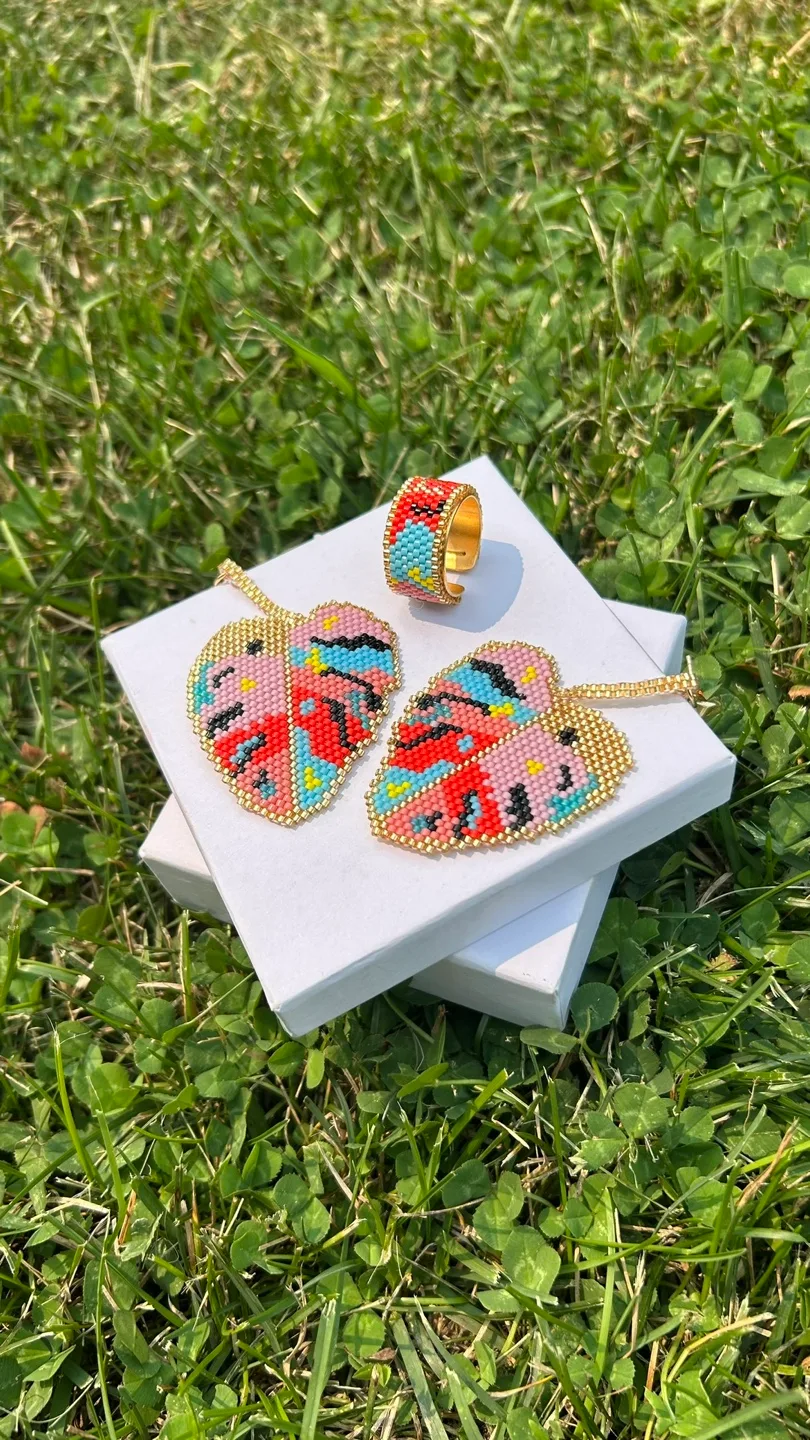 Beaded Leaf Earrings & Ring Set thumbnail