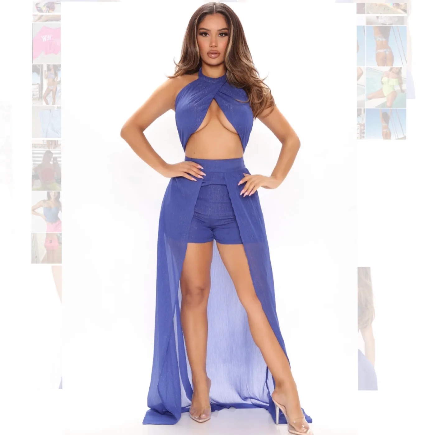 New Blue sparkle romper dress Fashion nova thumbnail