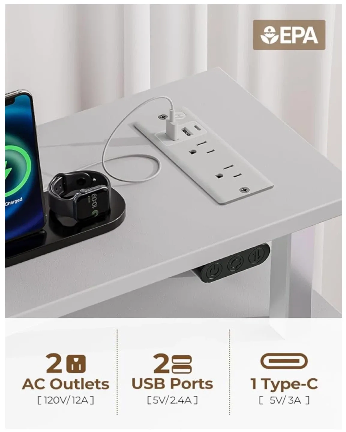 White Desk with Drawers and LED Light image indicator(5)