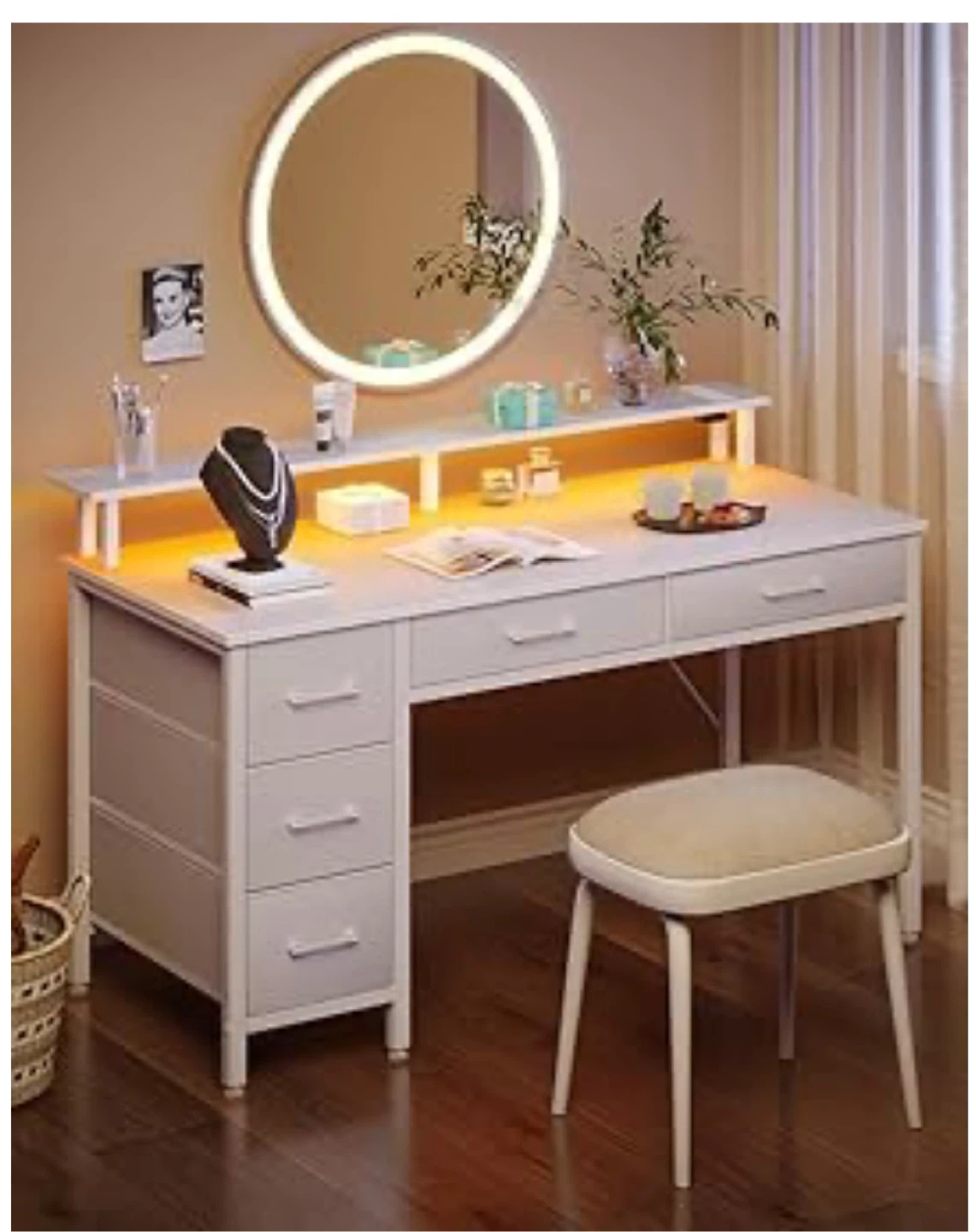White Desk with Drawers and LED Light - photo 2