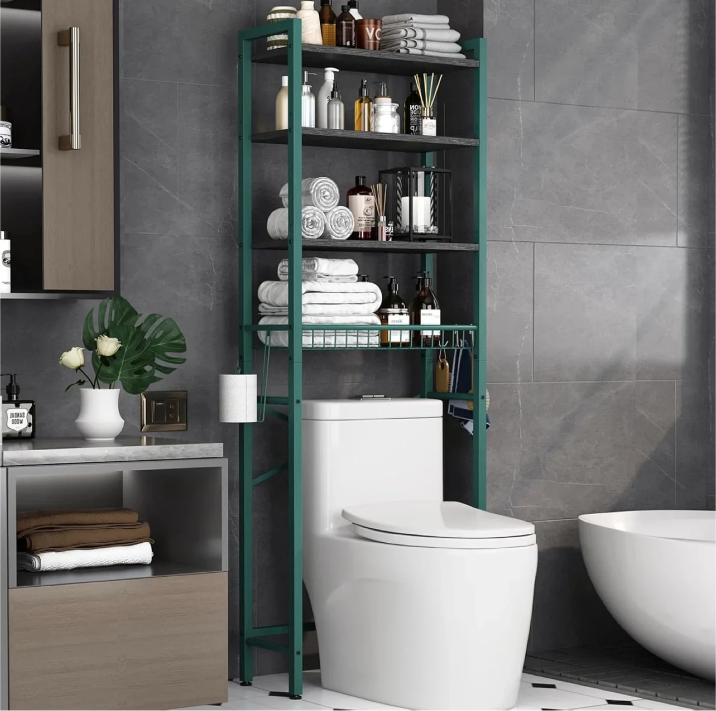 Over-the-Toilet Storage Shelf - Green & Black thumbnail