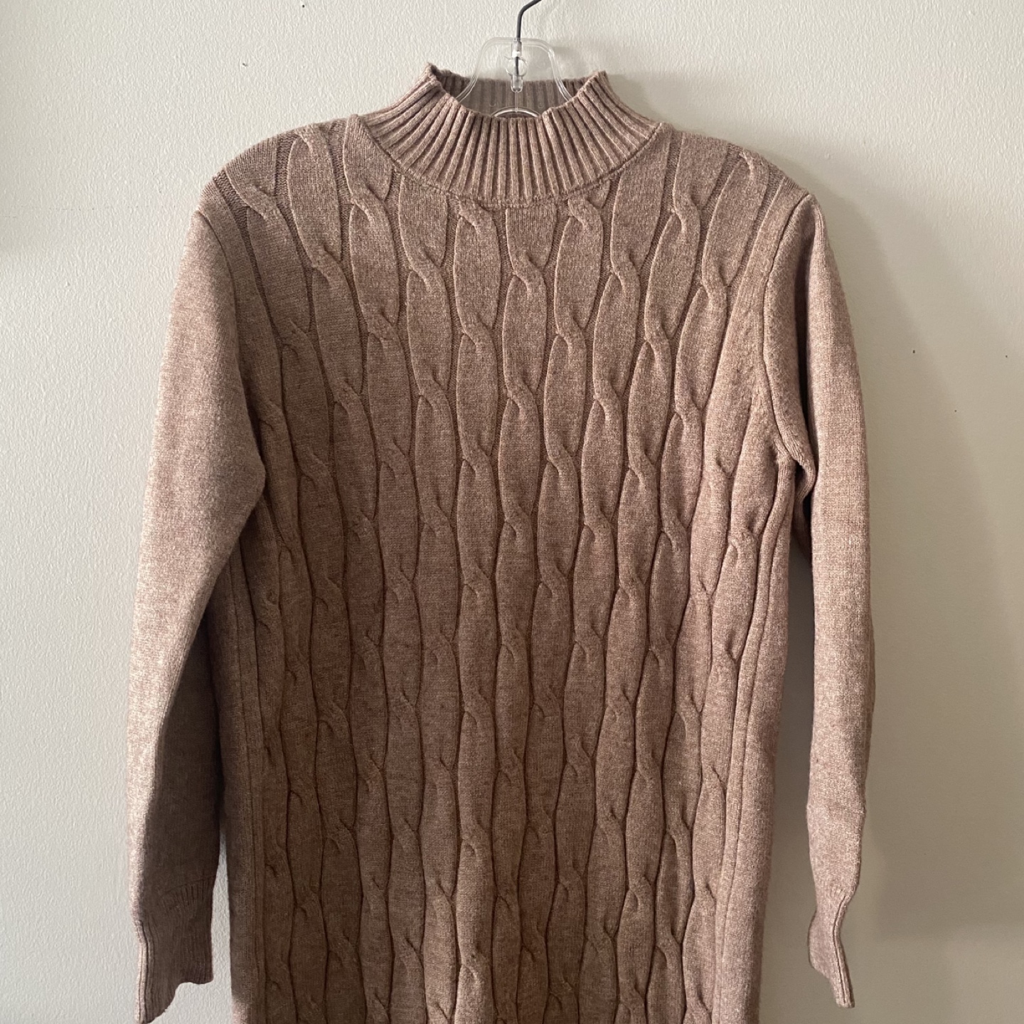 Cable Knit Sweater Dress, Beige, Size medium - photo 2